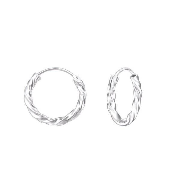 Sterling Silver Twisted Huggie Hoop Earrings 14mm - Picture 1 of 7